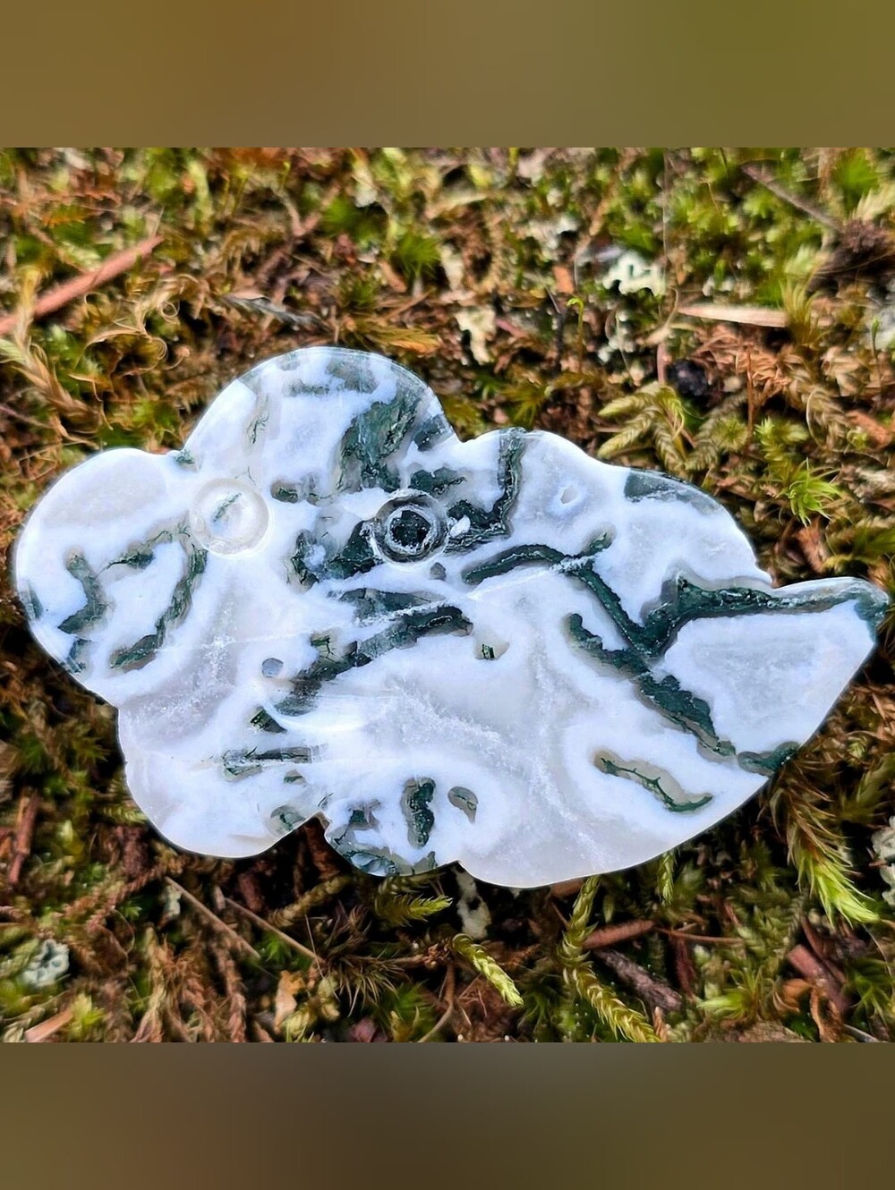 Moss Agate Cloud Carving | 50g 3x1.5” Natural Eye Agate Heart Chakra Crystal